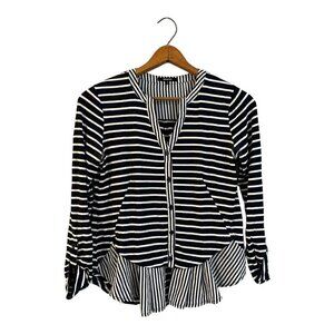Roly Poly Stripe Top Ruffle Hem Cotton Blend Size Small Button Front